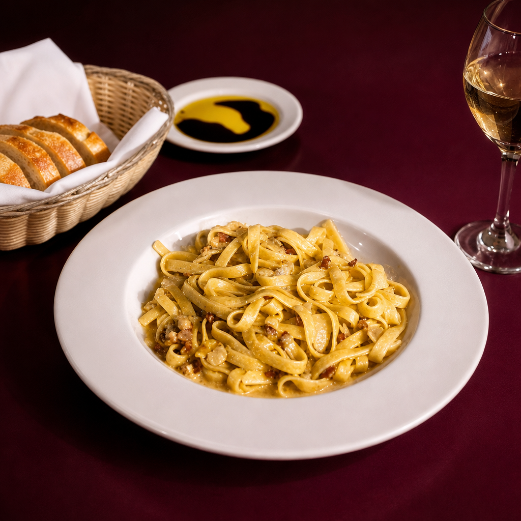 Fettuccine alla carbonara.