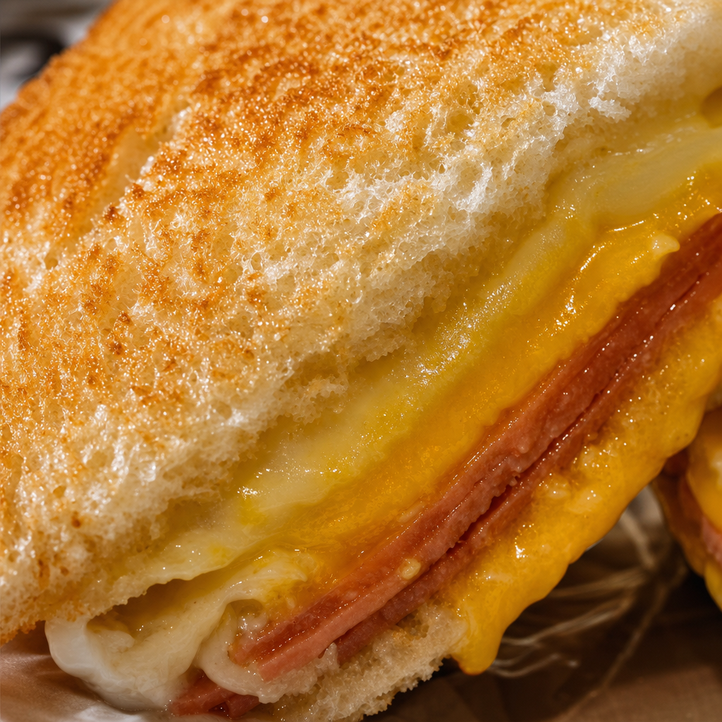 Fried Bologna & Cheese Breakfast Sandwich.