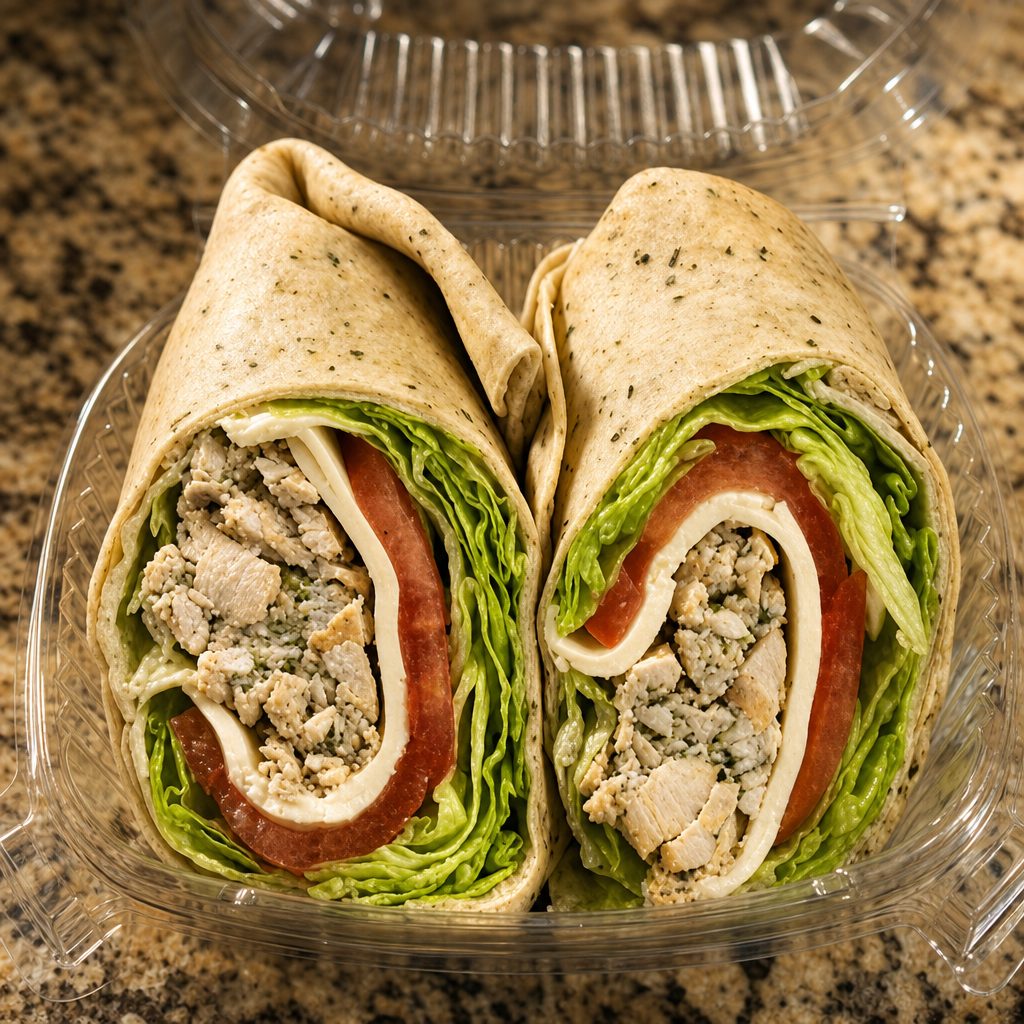 Pesto Chicken Salad Wrap.