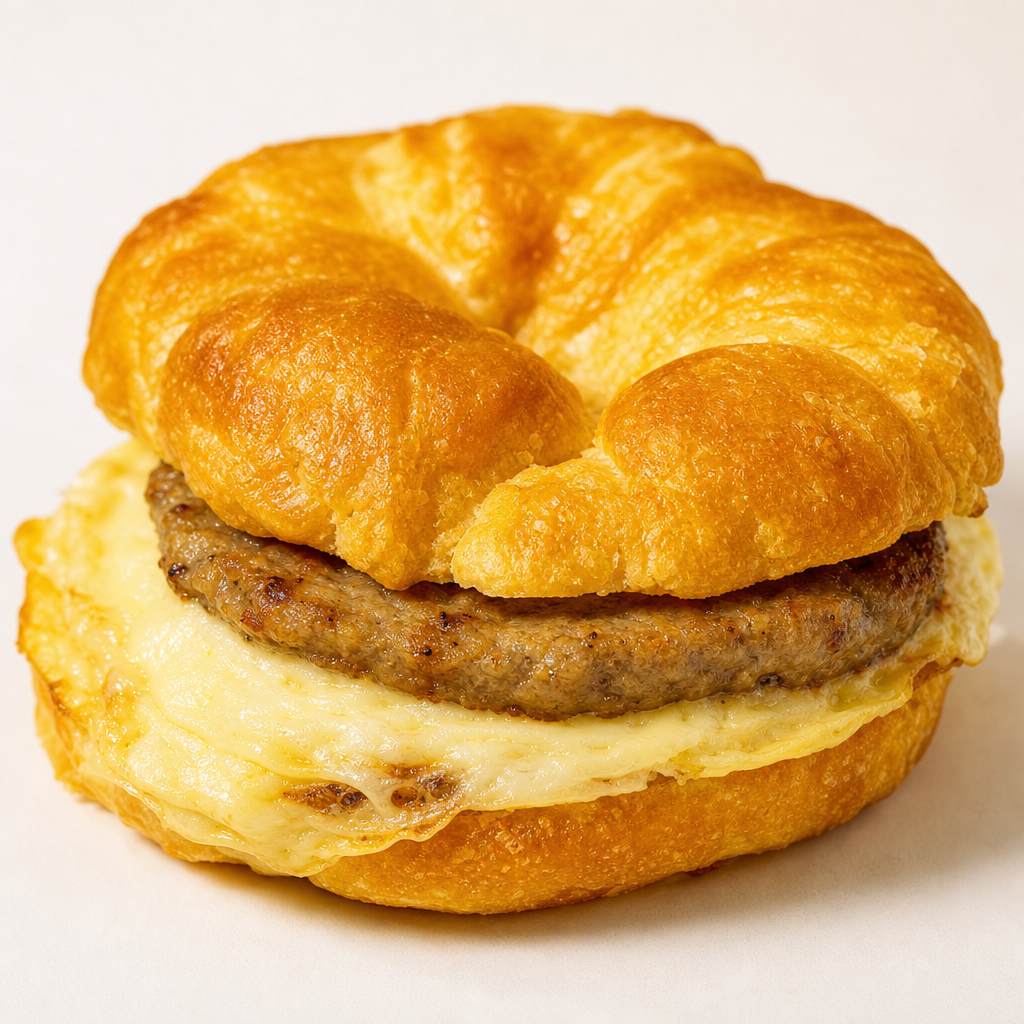 Sausage, Egg Patty & Cheese Sandwich.
