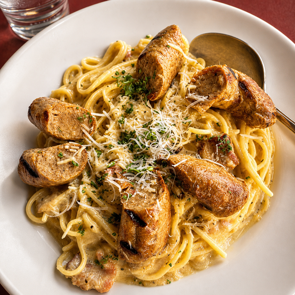Spaghetti and Sausage Carbonara.