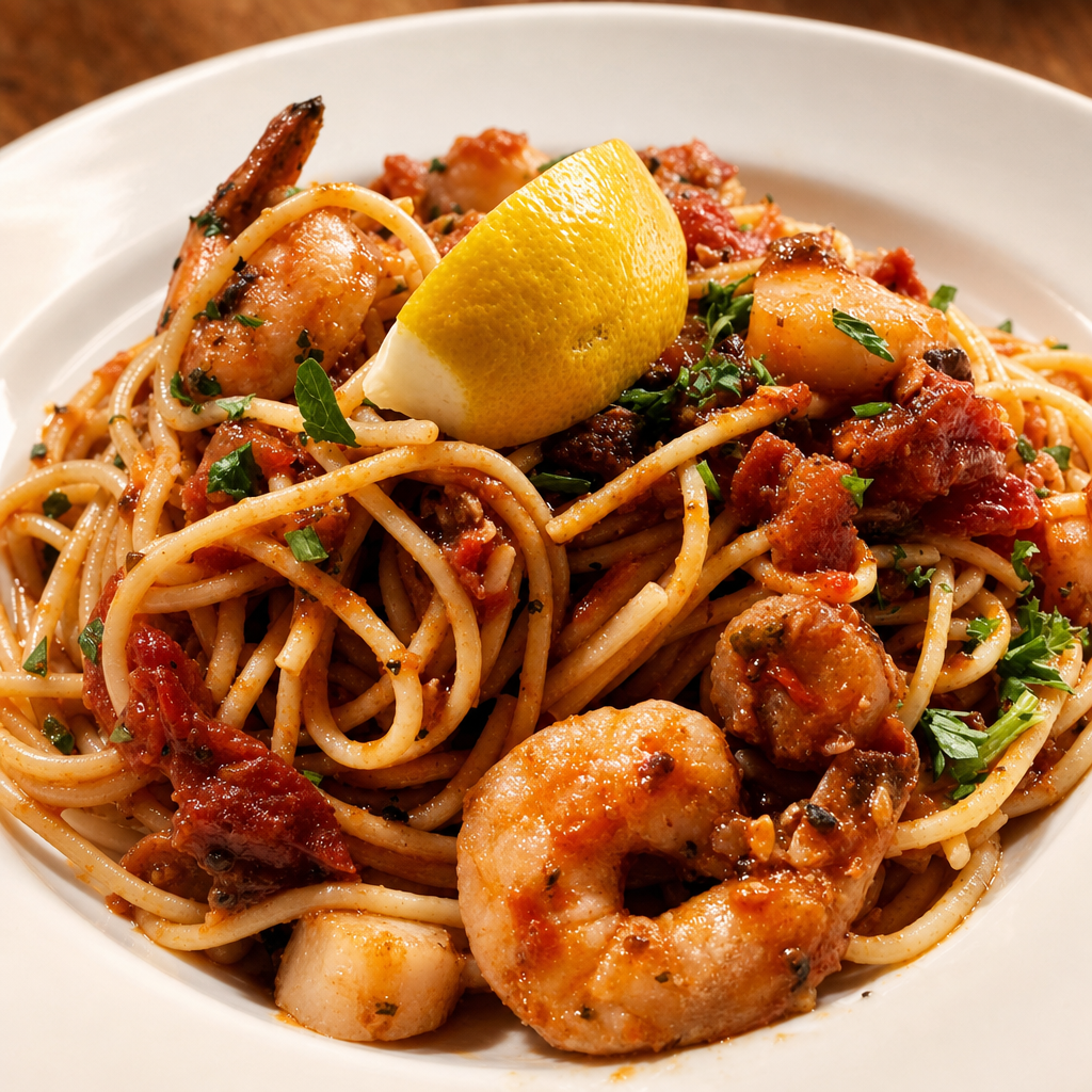 Spicy Seafood Puttanesca.