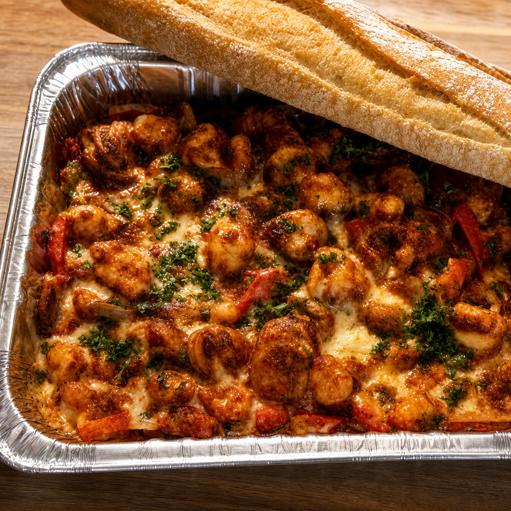 Spicy Sausage Gnocchi Pan. Serves 6-8 ppl.
