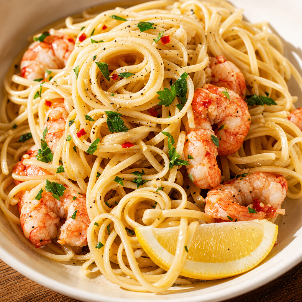 Linguine with Prawns.