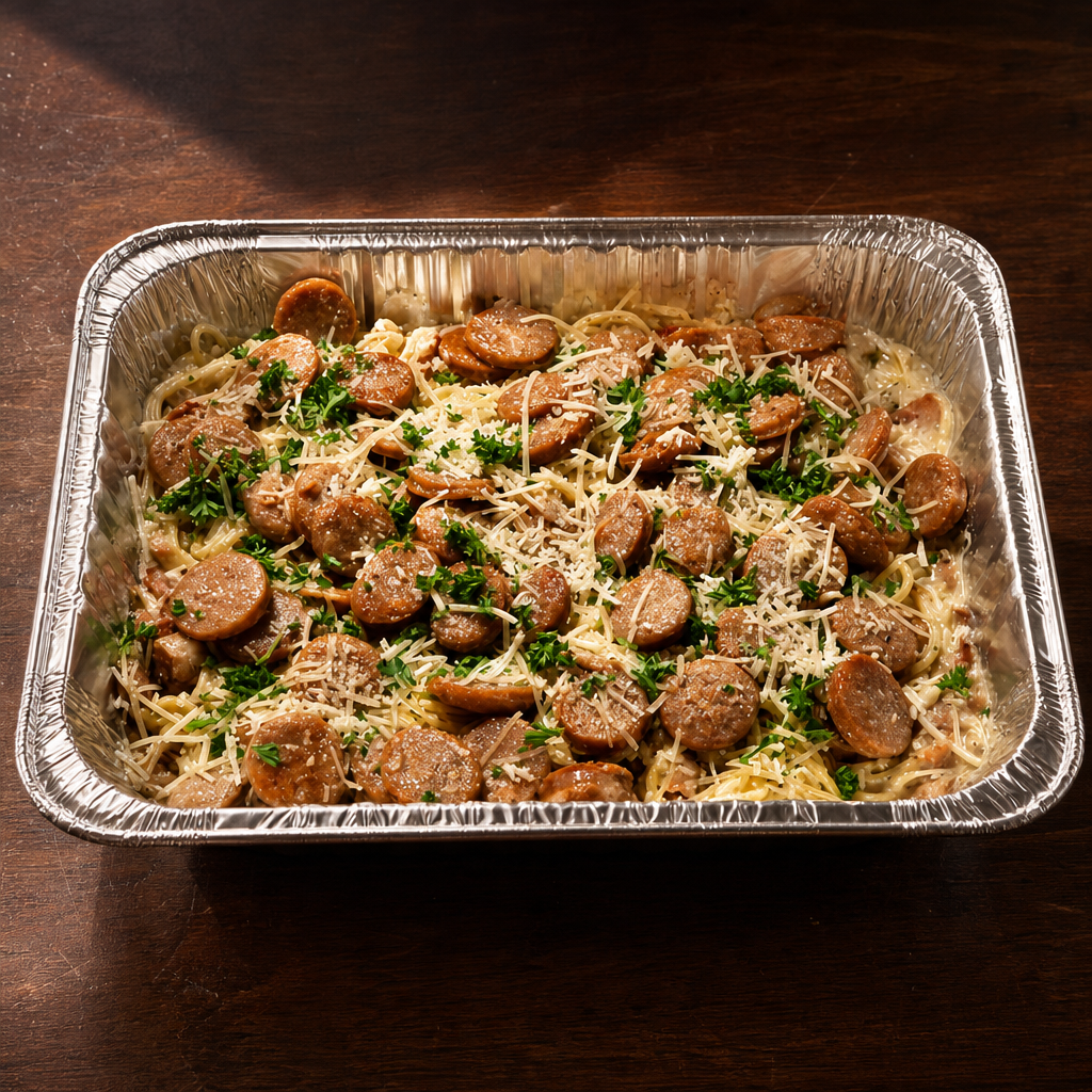 Spaghetti and Choice of Protein Pan. Serves 6-8ppl.