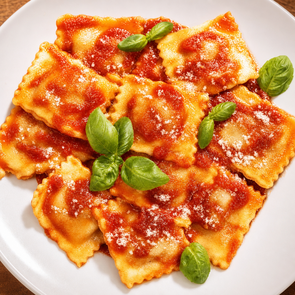 Lobster Ravioli in Marinara Sauce.