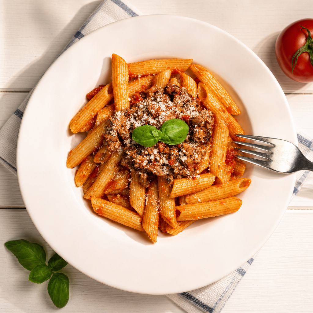 Pasta with Meat Sauce Lunch.