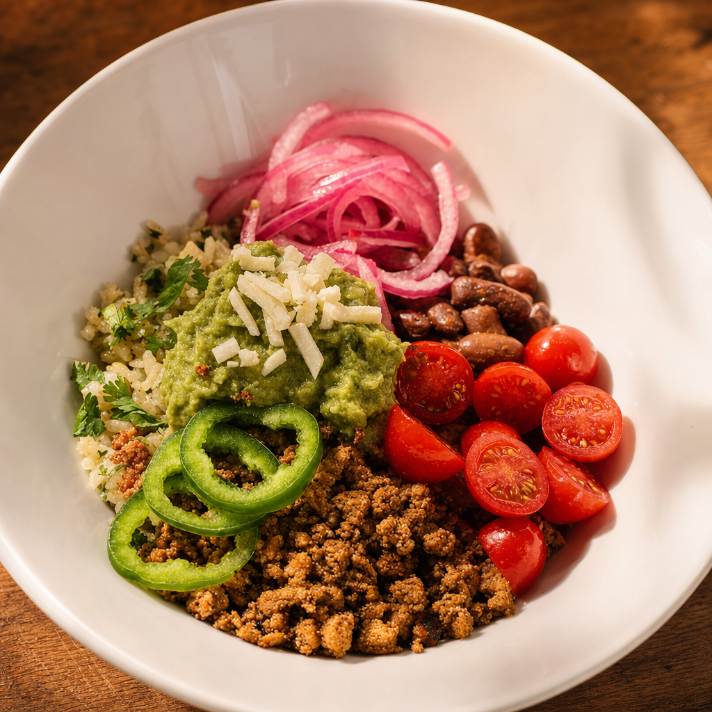 Tofu Beef Mexican Bowl.