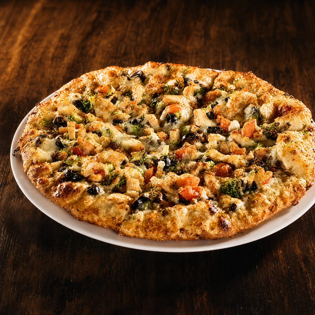 Creamy Garlic Vegetarian Pizza.