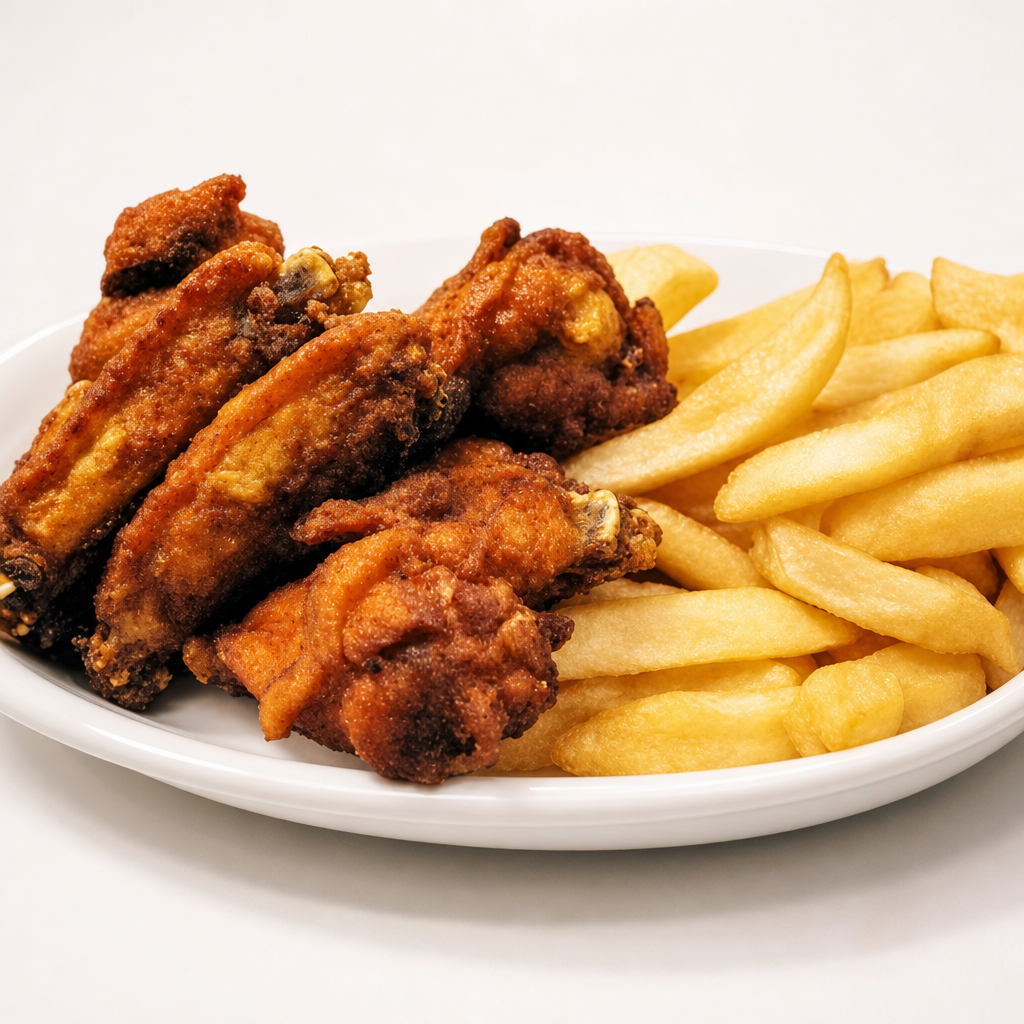 Wings with French Fries.