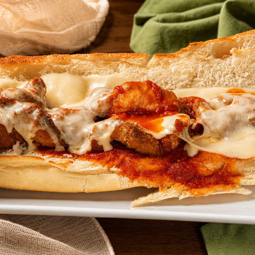 Shrimp Parmigiana Sandwich.