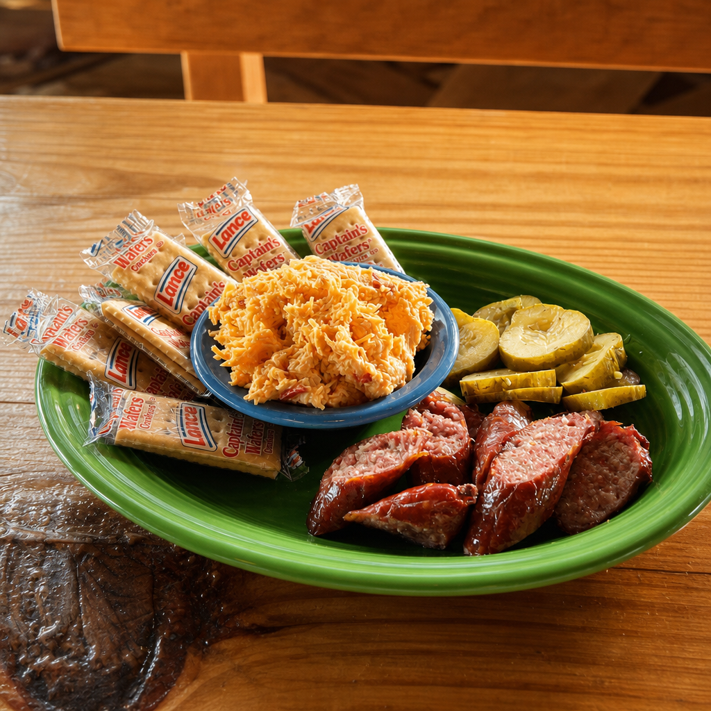 Conecuh Sausage and Pimento Cheese Plate.
