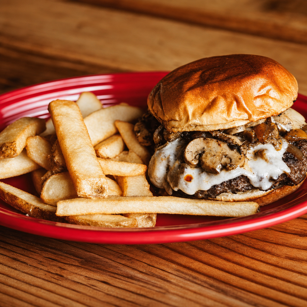 Mushroom Swiss Burger.