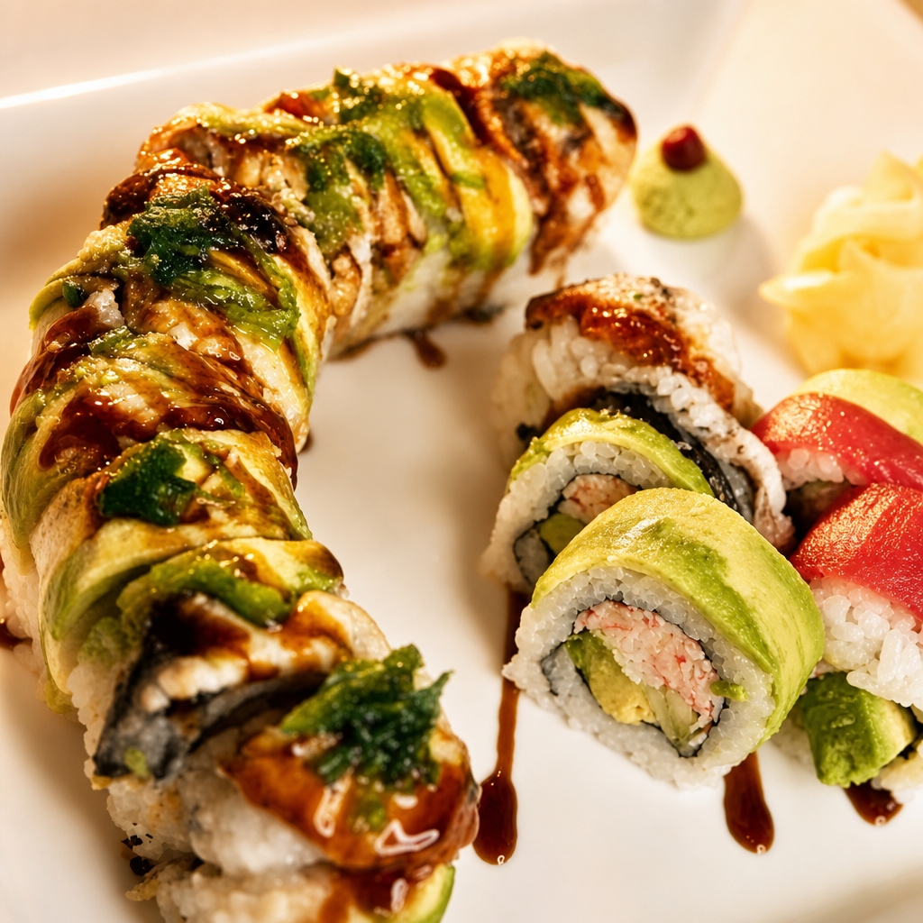 <Rainbow Roll * & Sea Dragon Eel Roll Combo $24.