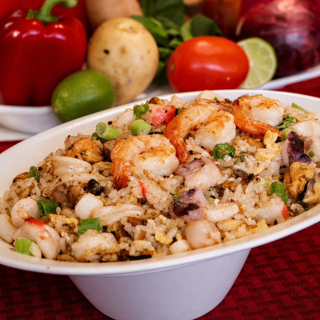 Arroz Chaufa De Mariscos.