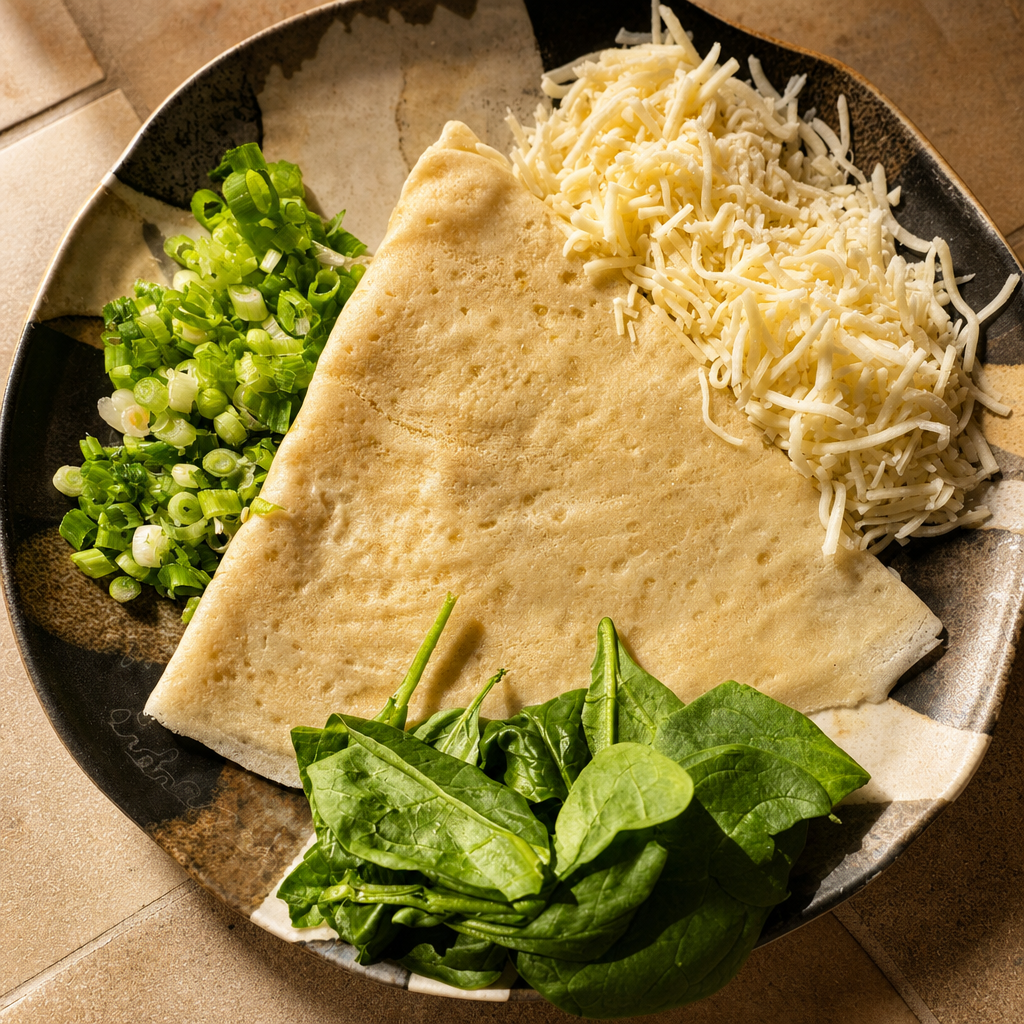 Cheese, Spinach and Mushrooms Crepe