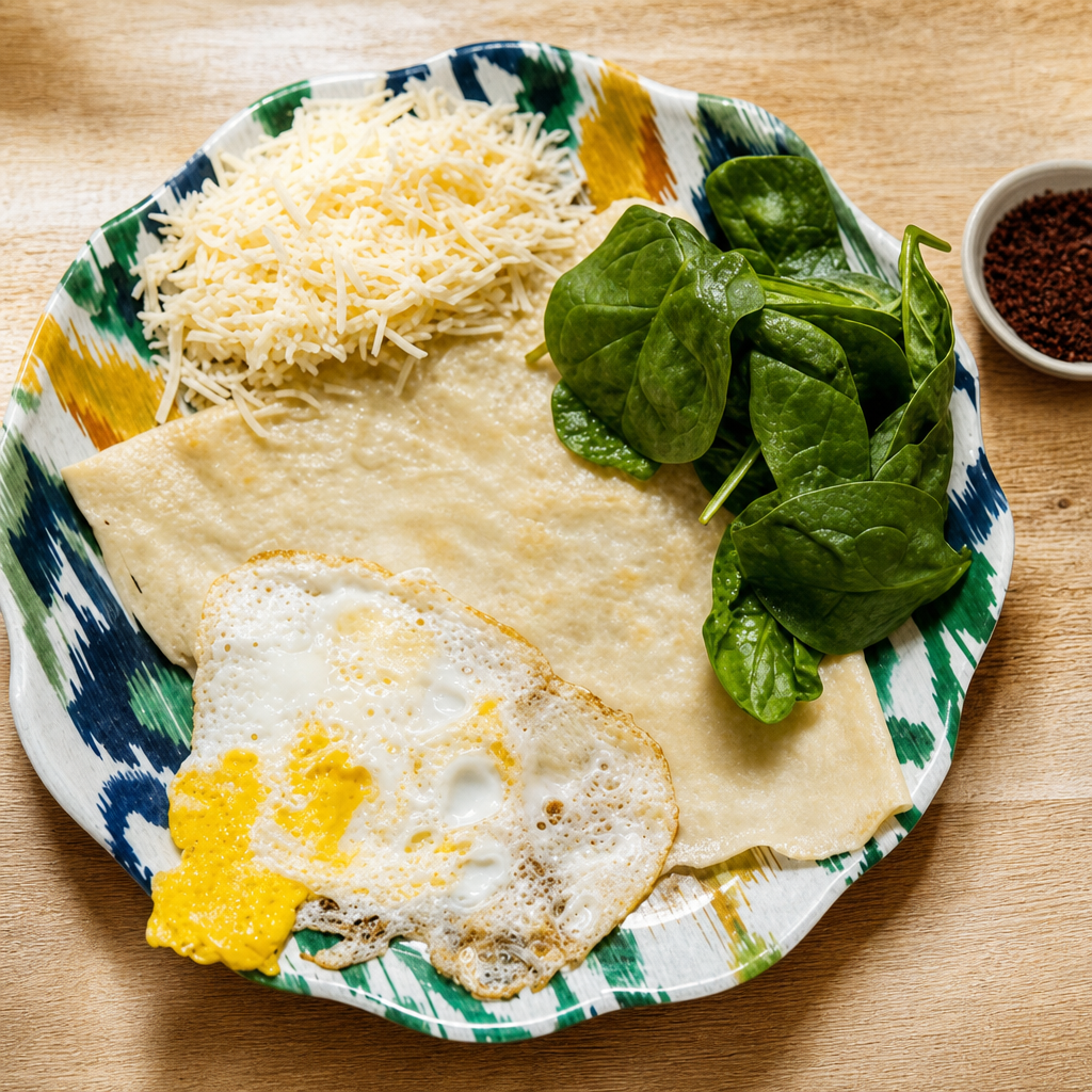 Cheese, Spinach and Egg Crepe