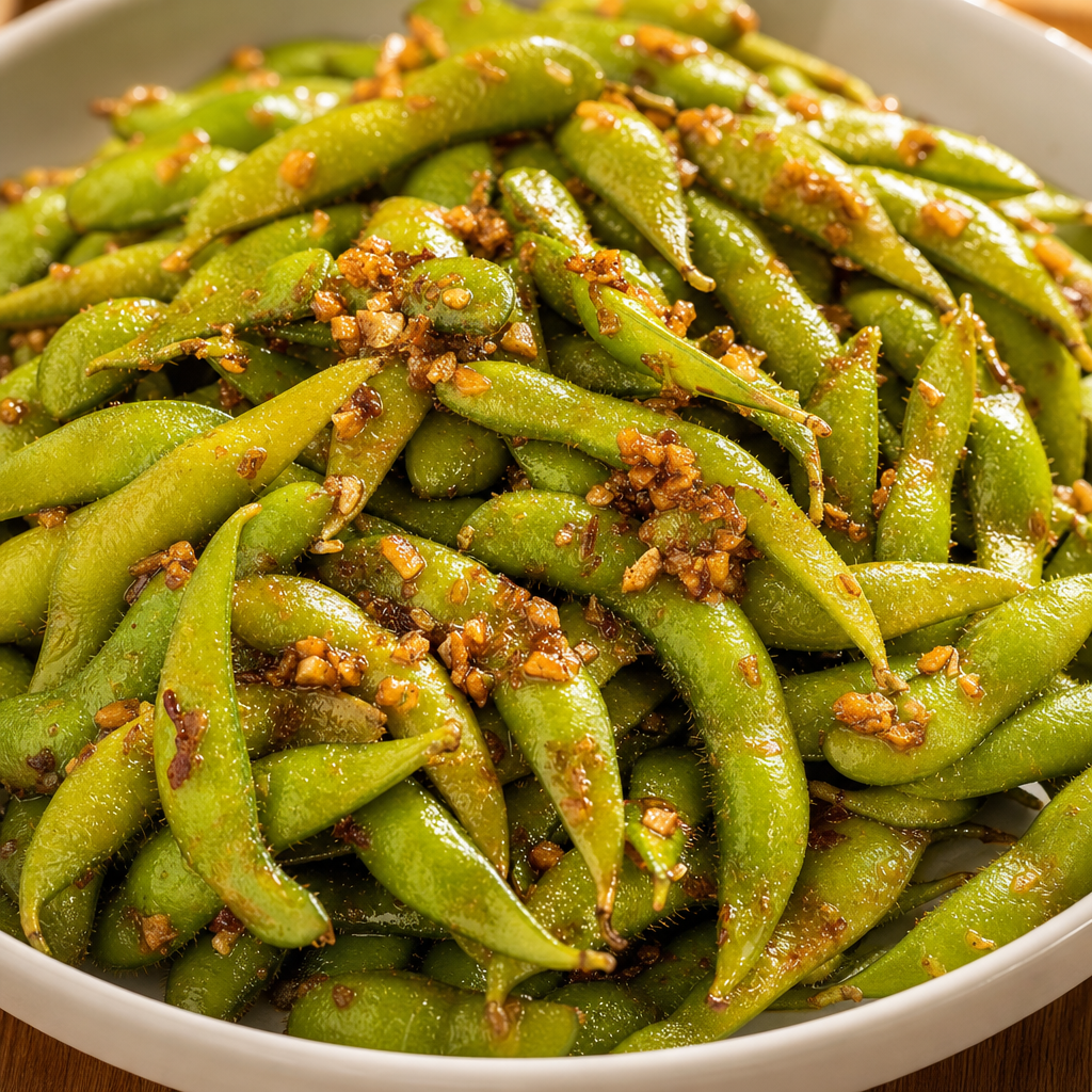 Spicy Garlic Edamame.