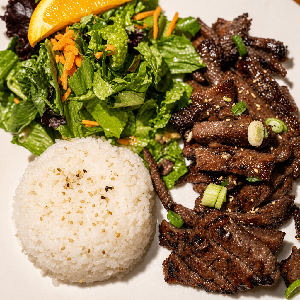 Korean Style Beef Short Ribs Plate.