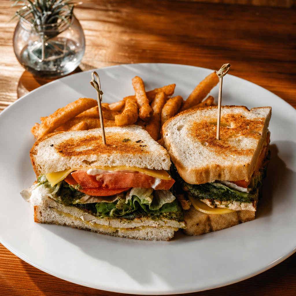 Plant based Chiggen Pesto Sandwich.