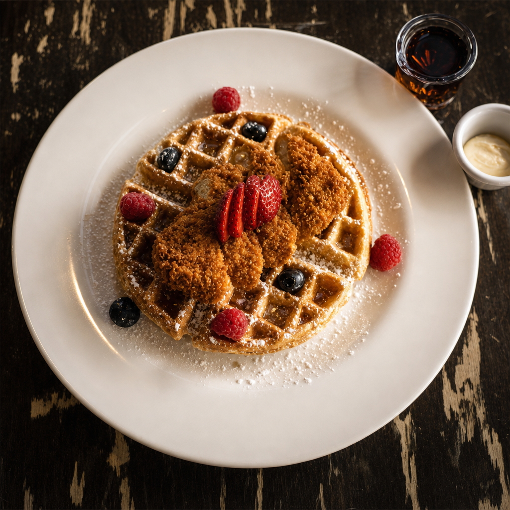 Plant based Chiggen & Waffle.