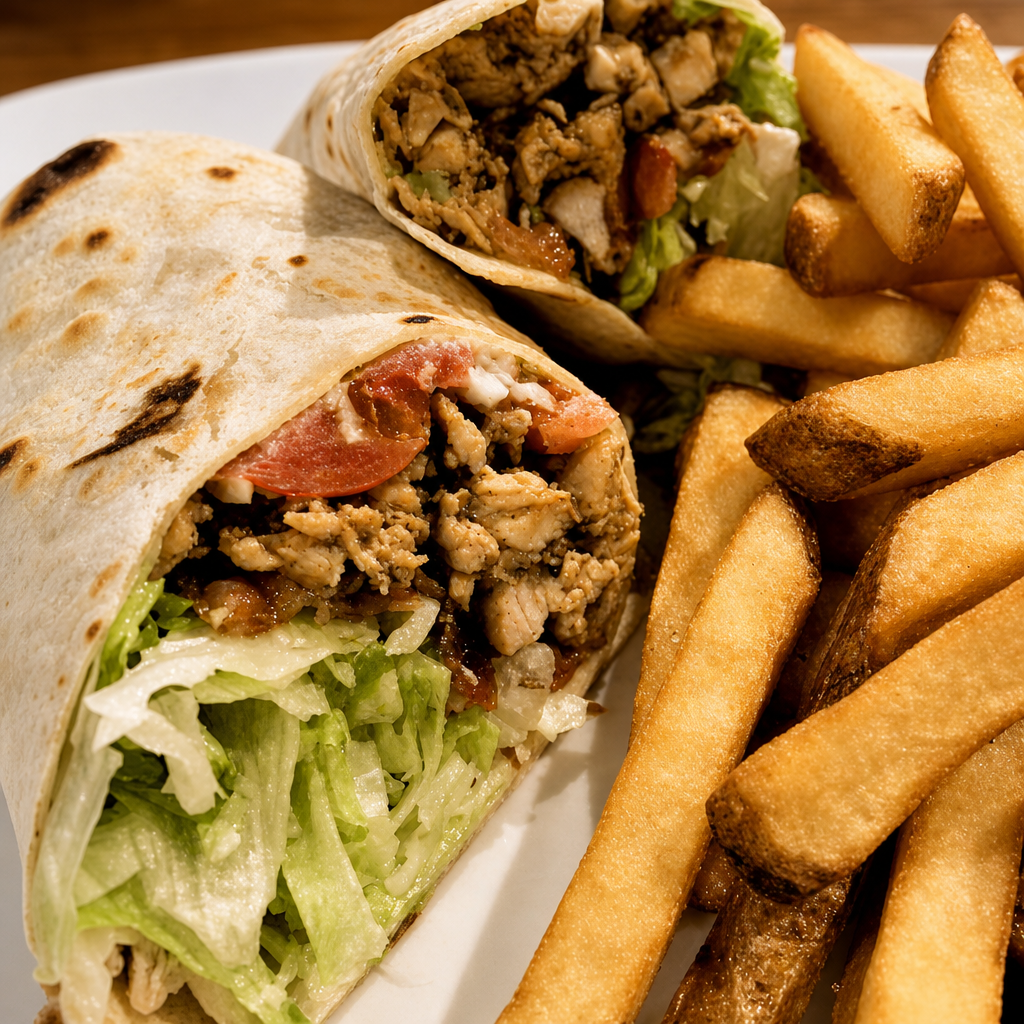 CHICKEN BACON WRAP WITH FRIES LUNCH SPECIAL.