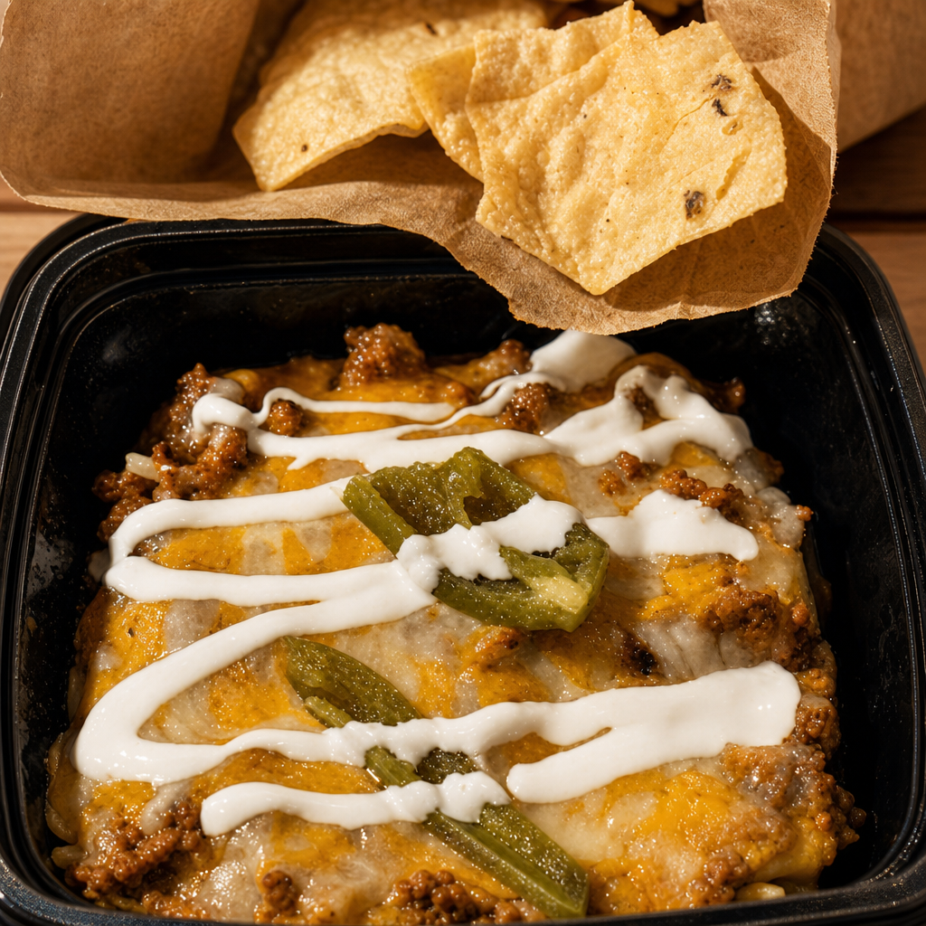 NACHOS WITH SPICY PORK.