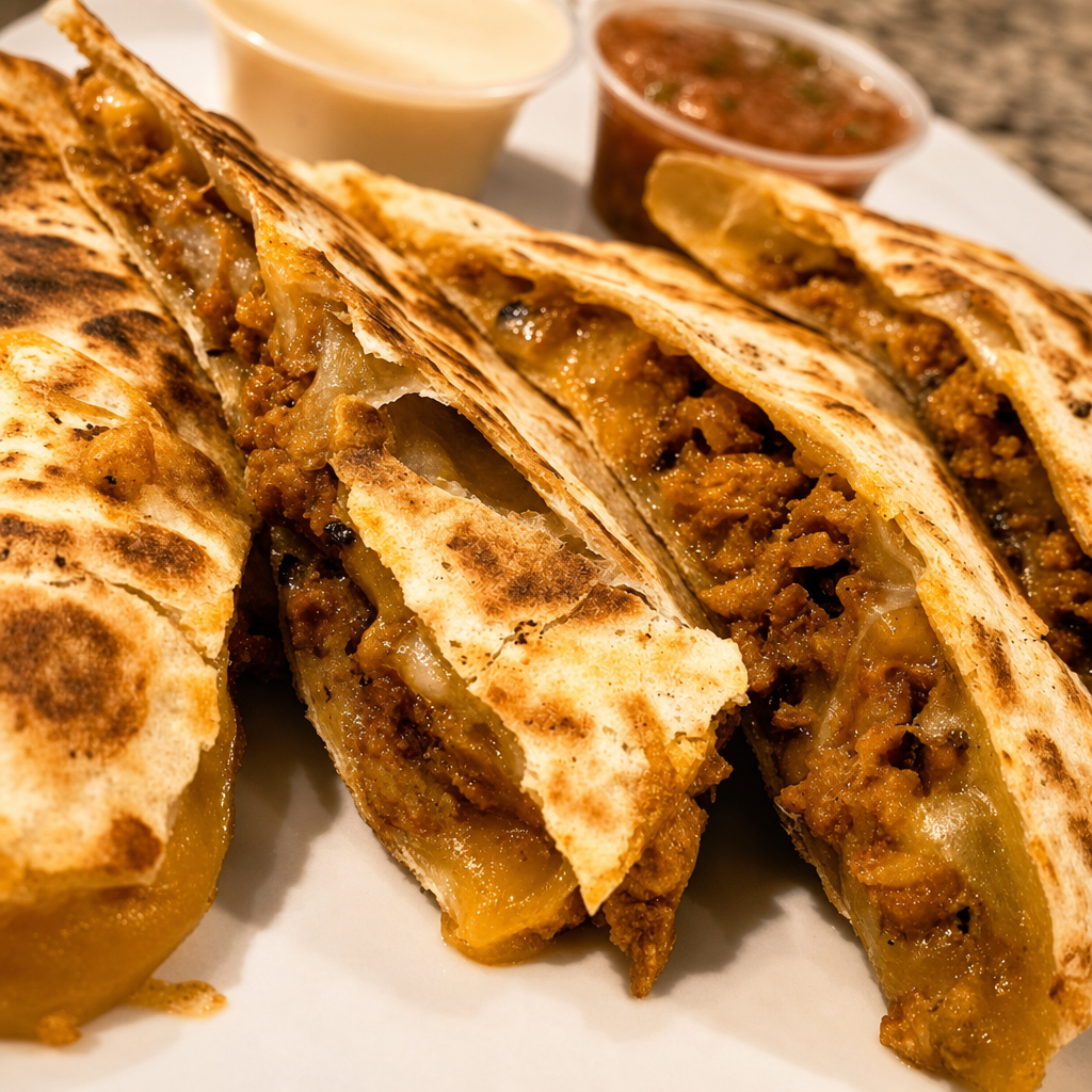 SPICY PORK QUESADILLA.