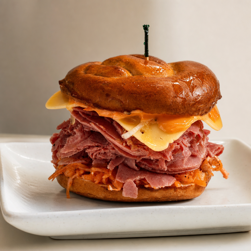 1/2 Stack - Corned Beef and Swiss.