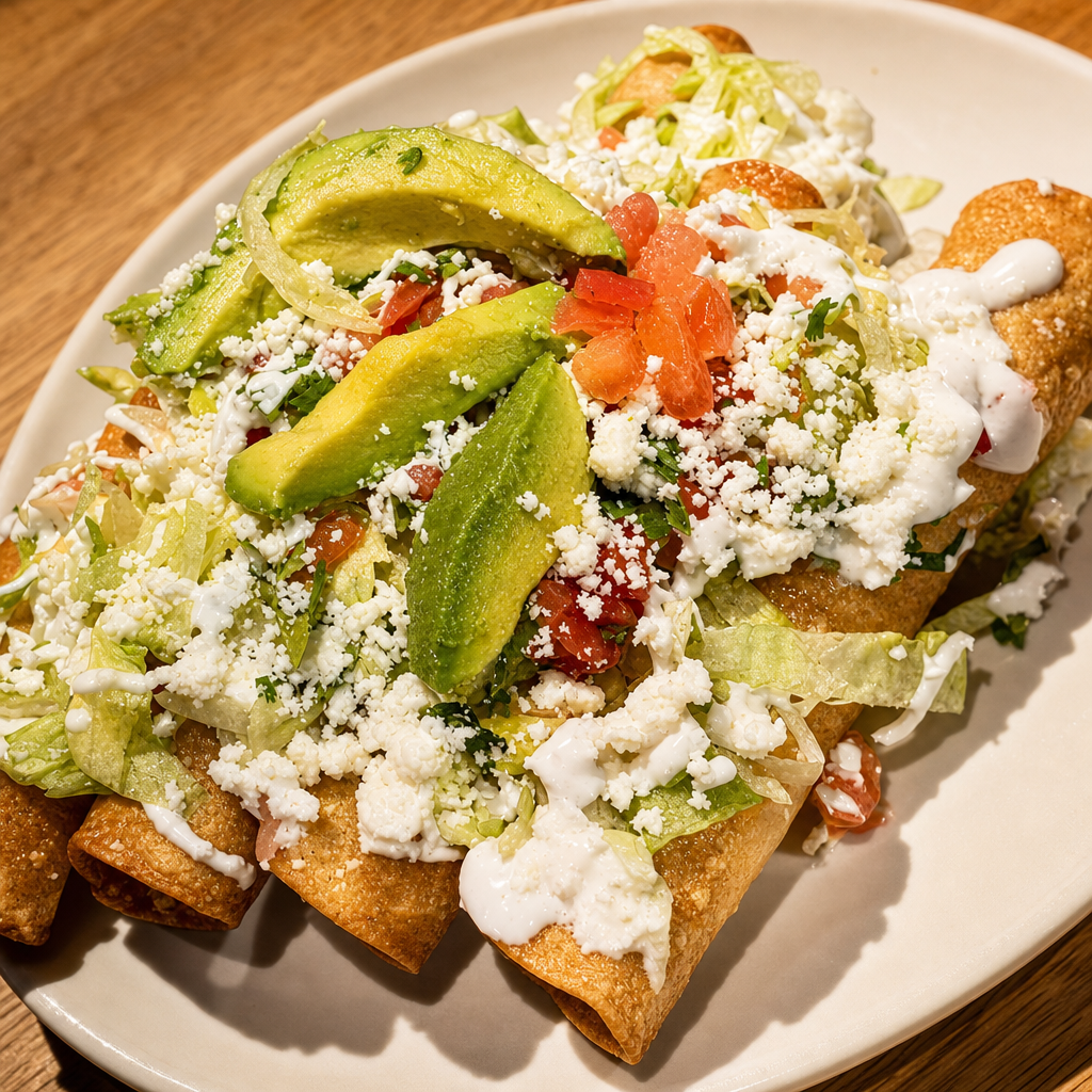 Flautas Con Arroz Y Frijoles.
