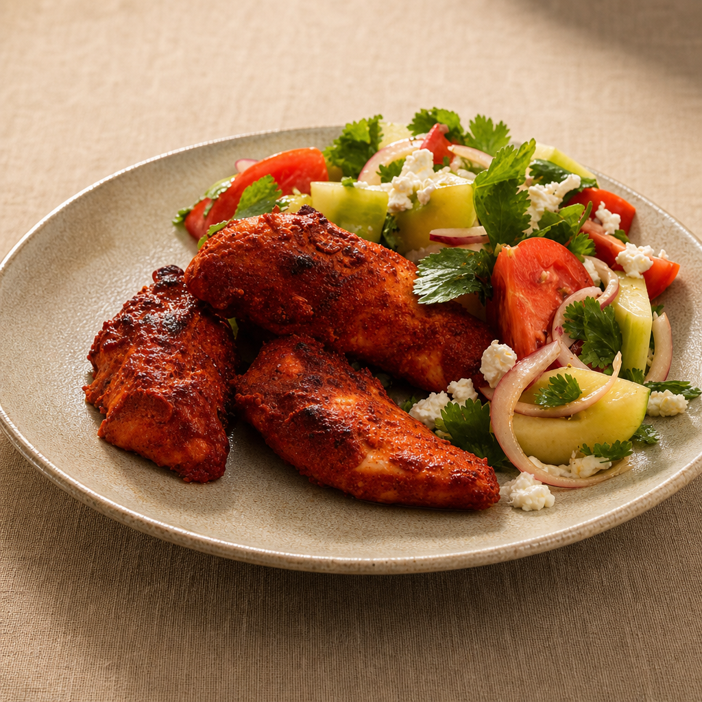 Tandoor chicken Halal (3) and  Kachumber Salad.