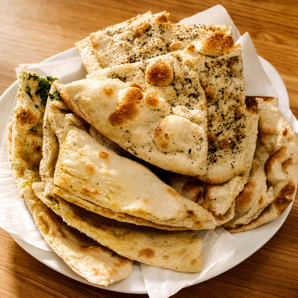 Naan Platter- (Garlic, Onion, Butter, Paneer, Aloo, Methi).