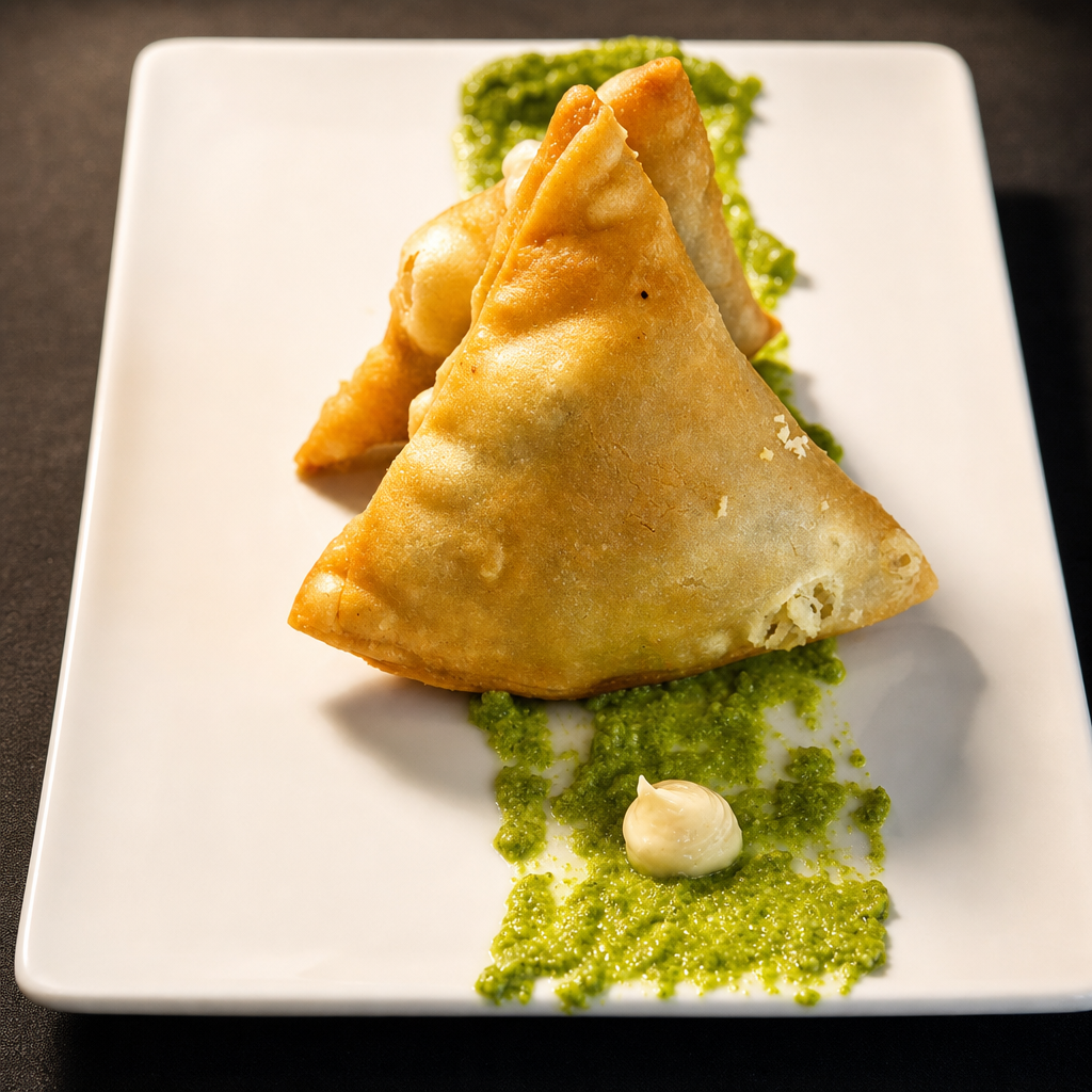 Mini onion samosa (5) - Vegan.