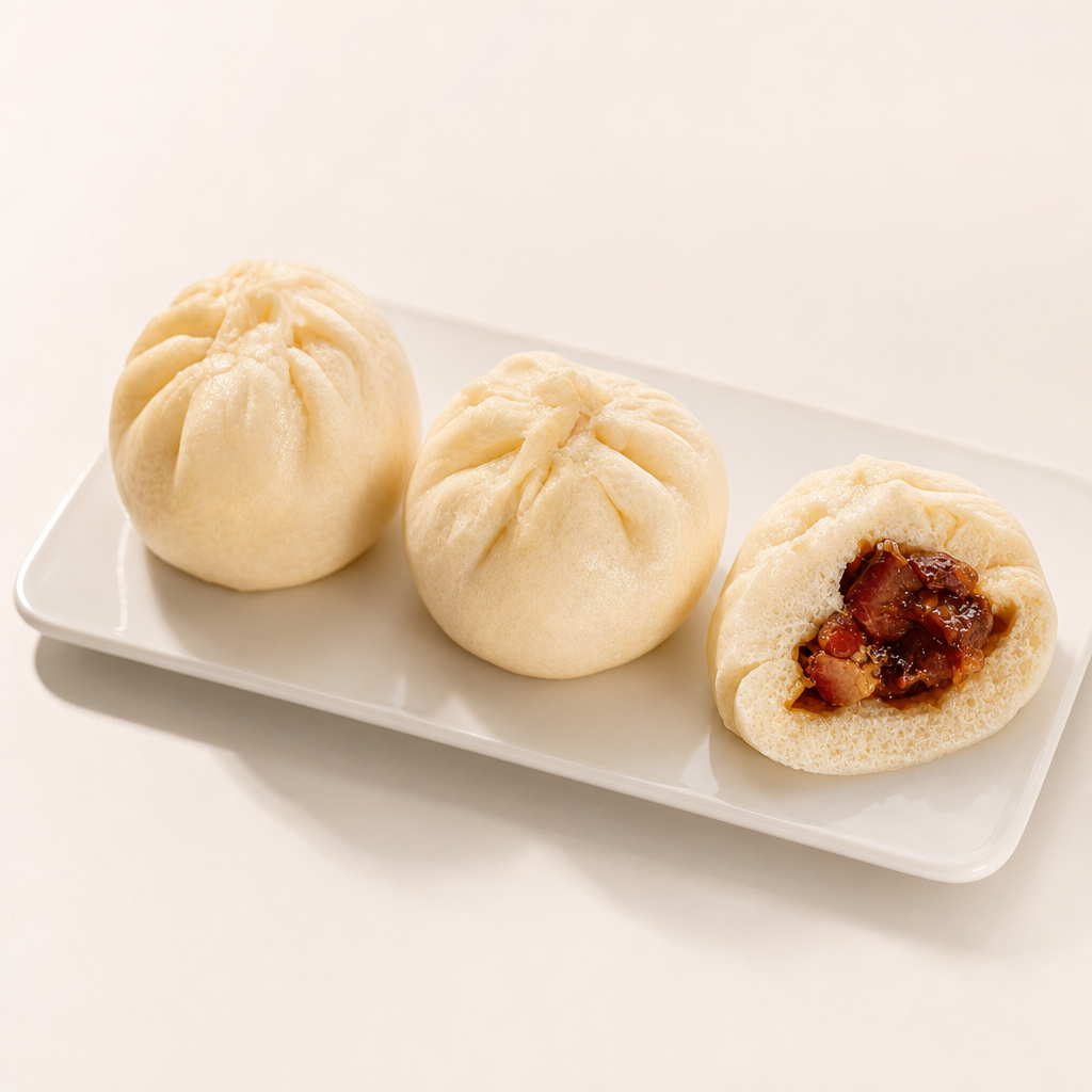 BBQ Pork Buns Steamed (3) AKA Char Siu Bao.