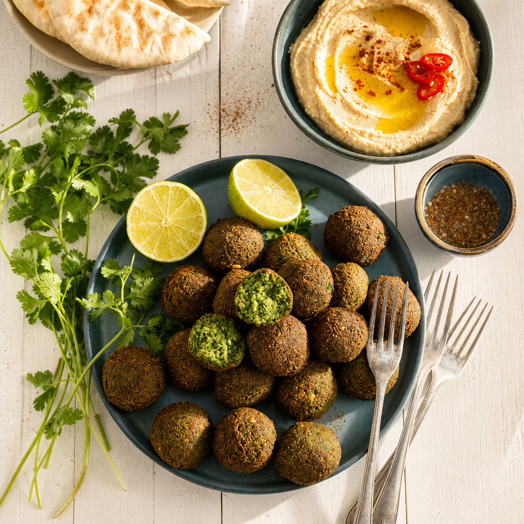 Fried Falafel Cakes W/ Hummus (5) (Vegan, Gluten-Free).