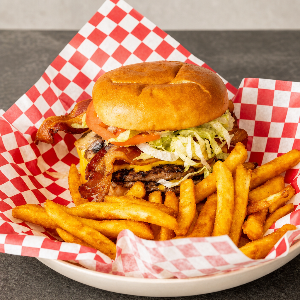 DBL Bacon Mush Burger.