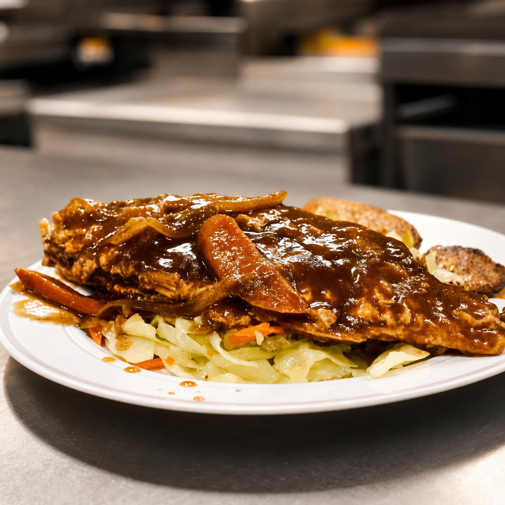 Whole Red Snapper Not Spicy Served with Jasmine Rice Cabbage and Plantains.