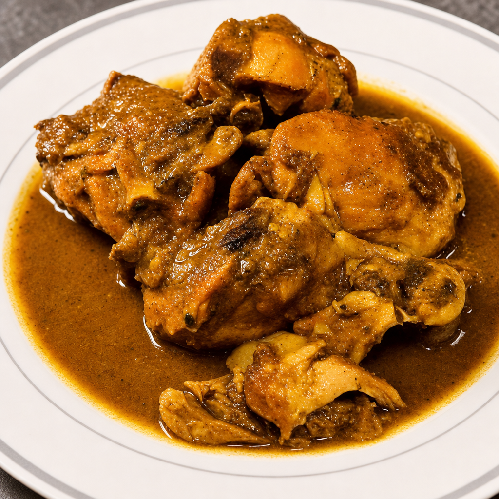 2- Curry Chicken with Jasmine Rice Cabbage and Plantains.
