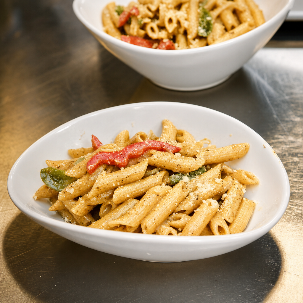 Rasta Pasta Large plate No Meat Plantains No Cabbage.