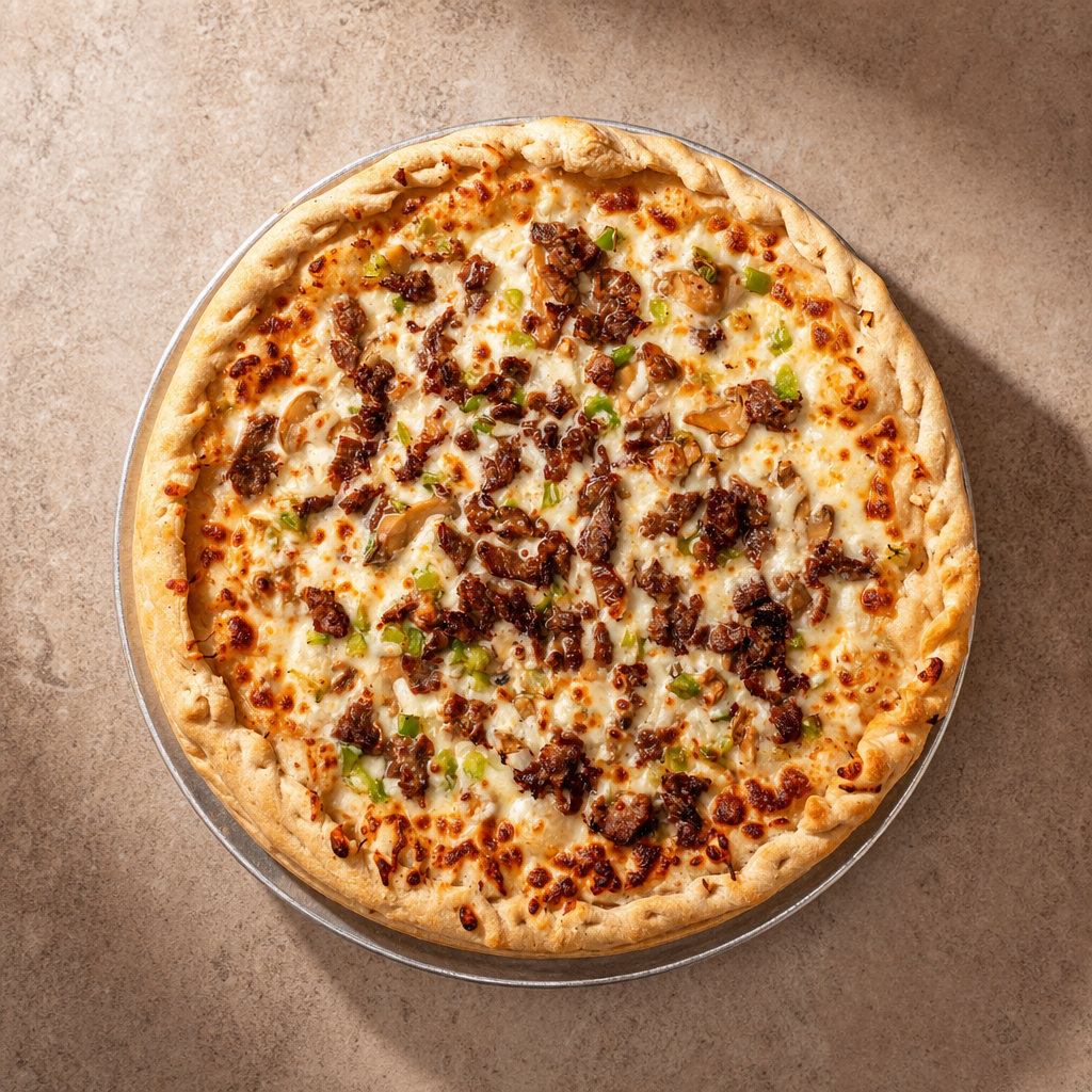 Medium Philly Cheese Steak Pizza.
