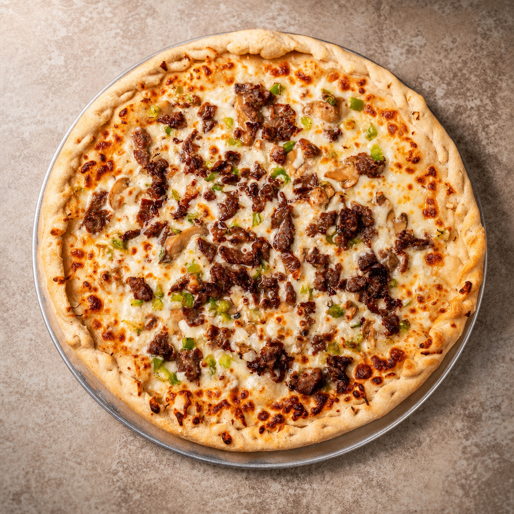 Large Philly Cheese Steak Pizza.
