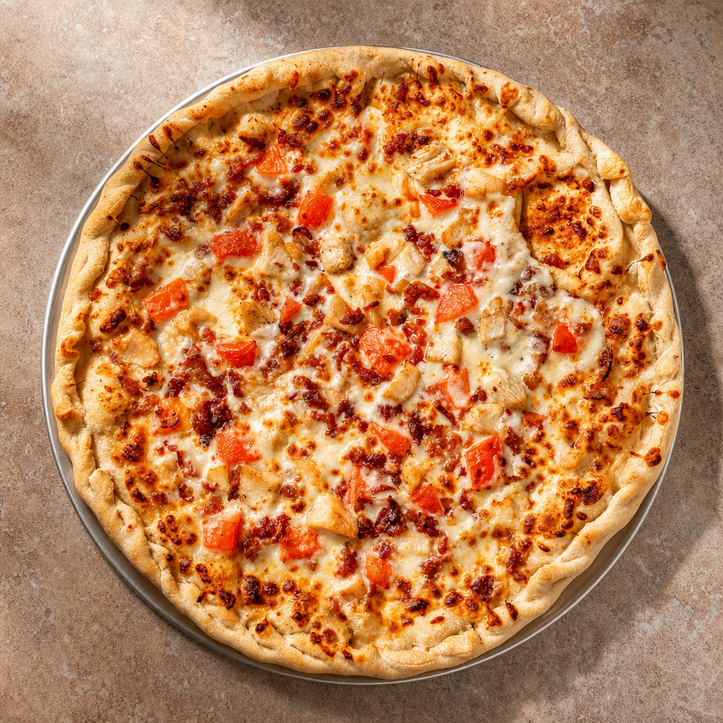 Small Chicken Bacon ranch w/Tomato Pizza.