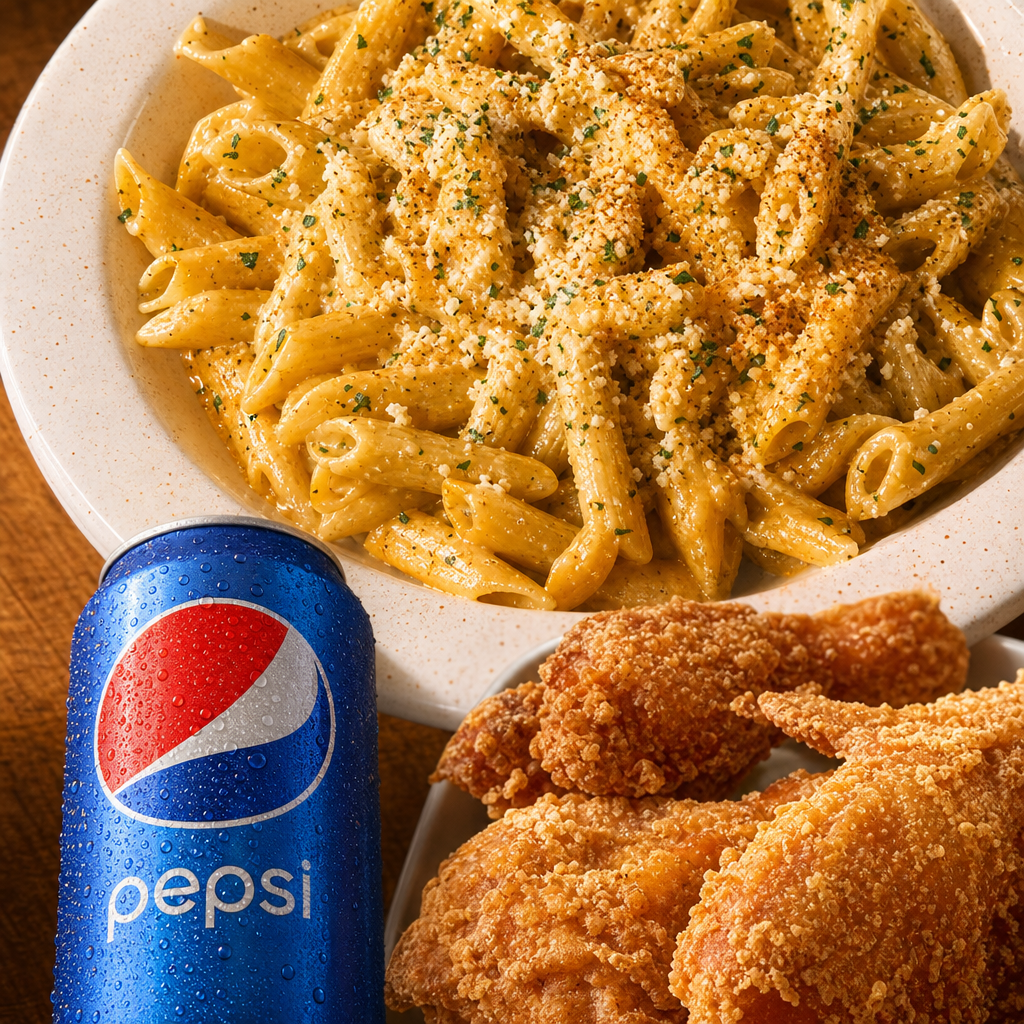 Cajun Chicken Pasta, 2 Whole Wings and a Drink