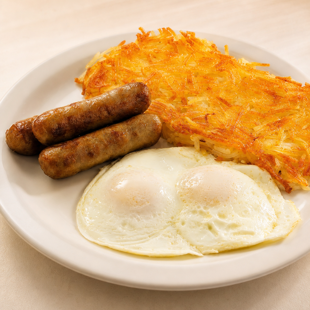 3 Sausage Links + 2 Eggs.