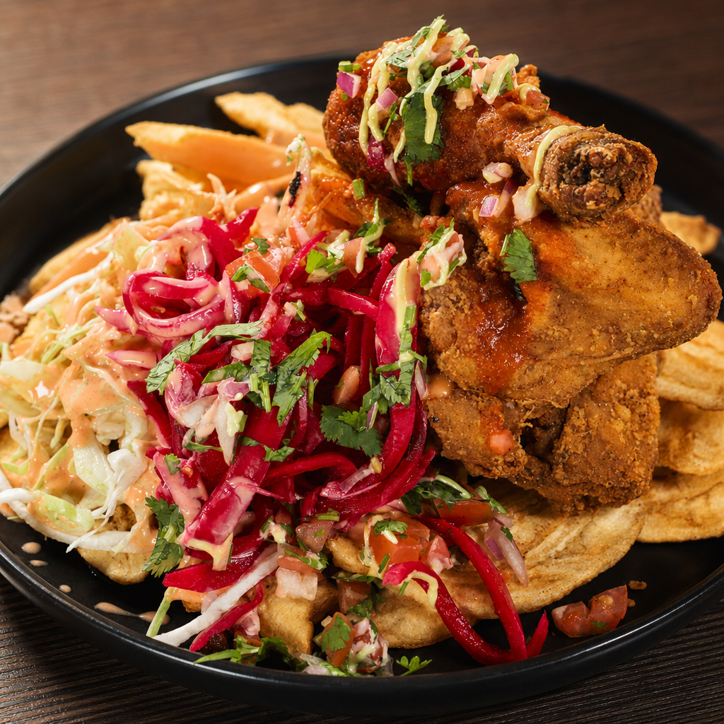 Pollo Con Tajadas De Plátano Verde