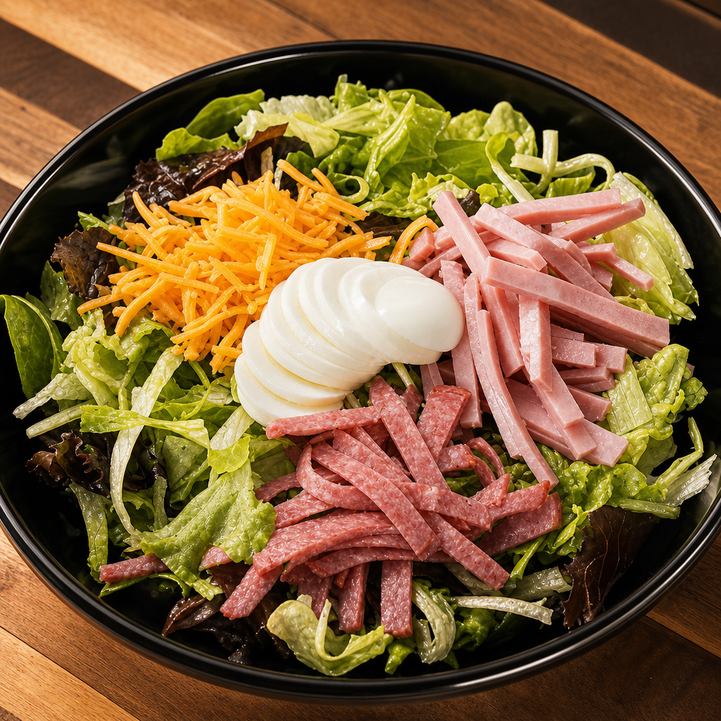 Deli Chef Salad. Made with a mix of iceberg lettuce, cabbage and carrots.