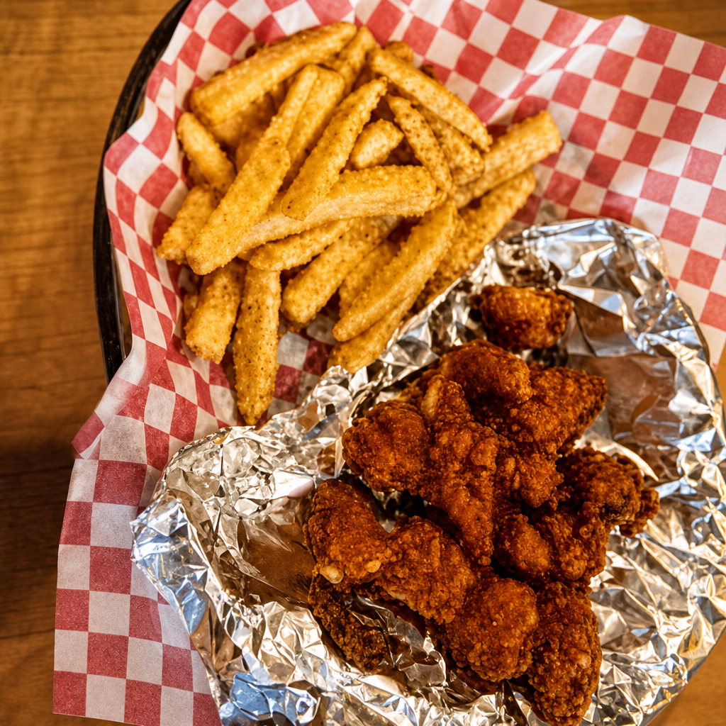 Buffalo Chicken Tenders and Fries.