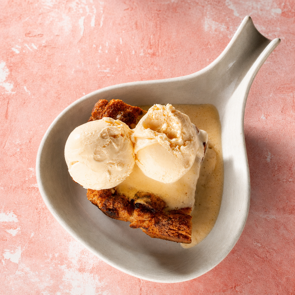 Bread Pudding with Ice Cream.