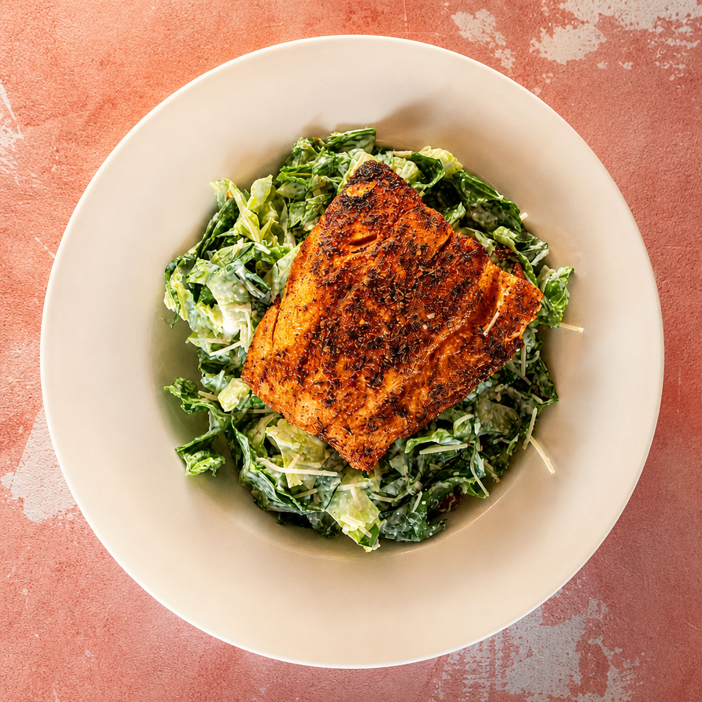 Blackened Salmon Caesar.