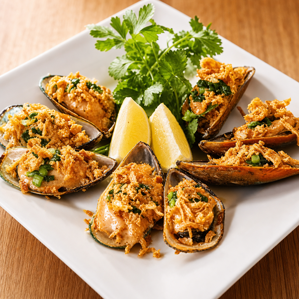 Japanese Dynamite Baked Mussels